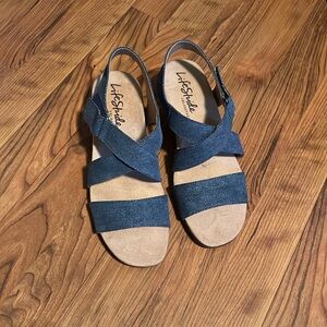 NWOT Size 8W LifeStride SINCERE WOMENS STRAPPY HEEL SANDALS in Denim